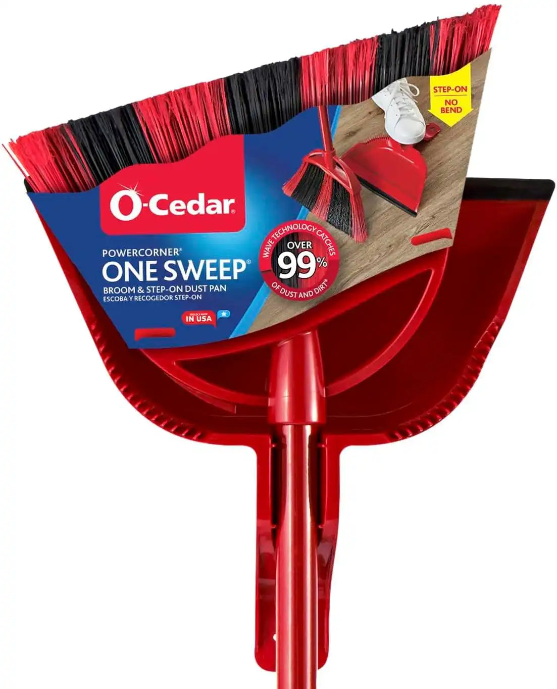 O-Cedar One Sweep Broom & Step-On Dustpan Set | Patented Wave Bristles Remove Over 99% of Dirt in One Pass | Lightweight & Quiet for Pet-Friendly Cleaning Main image