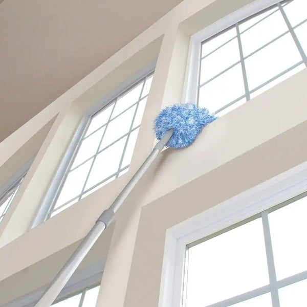 O-Cedar Dual-Action Microfiber Duster w/Telescopic Handle, 3 Piece Set, White, Blue (Pack of 2)