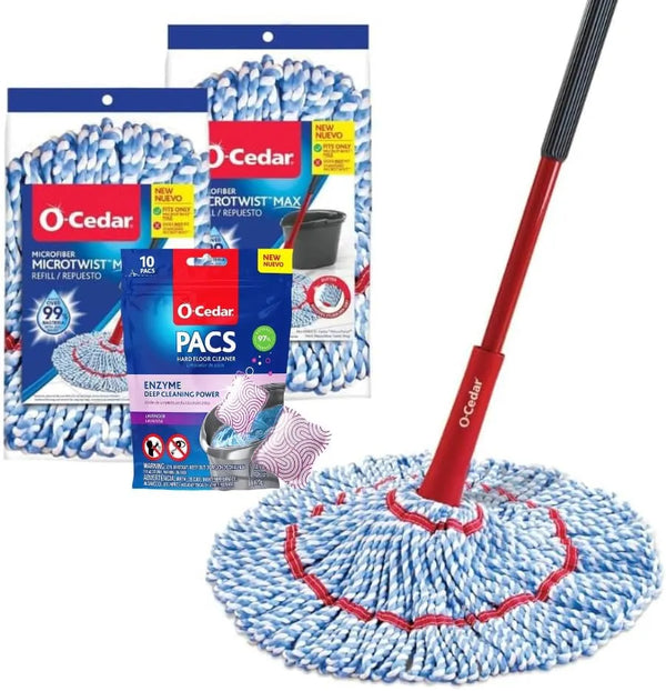 O-Cedar MicroTwist MAX Microfiber Mop with 2 MicroTwist MAX Refills and Lavender Floor Cleaning PACS (Variety Pack)