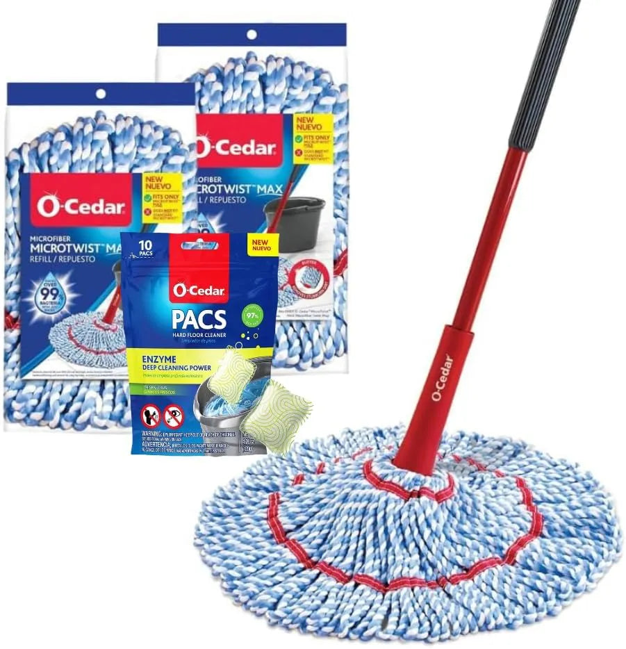 O-Cedar MicroTwist MAX Microfiber Mop with 2 MicroTwist MAX Refills and Citrus Floor Cleaning PACS (Variety Pack) Main image