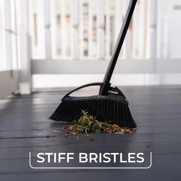 O-Cedar Strong Sweep Broom and Dustpan Set with Detail Brush | Indoor Outdoor Heavy Duty Stiff Bristle Broom | Step-On Dust Pan