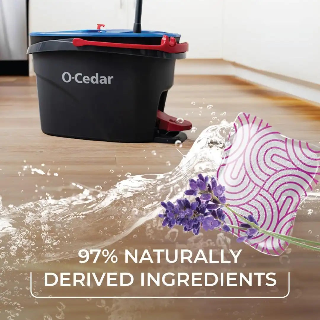 O-Cedar PACS Hard Floor Cleaner, Lavender Scent, Made with Naturally-Derived Ingredients | Safe to Use on All Hard Floors | Perfect for Mop Buckets, 24 Count (Pack of 6)