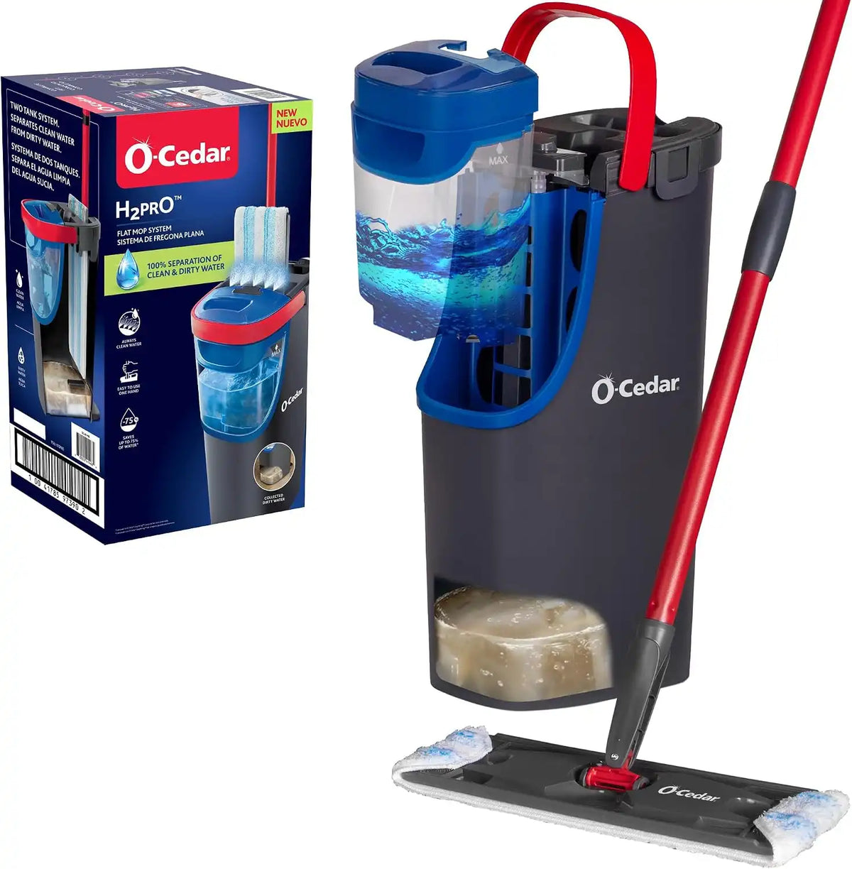 O-Cedar H2prO Flat Mop System | Quick Everyday Cleaning | Dual-Tank Fresh Water System | Machine Washable Reusable Microfiber Mop Pad | Safe on Hardwood, Tile & Vinyl Floors Main image
