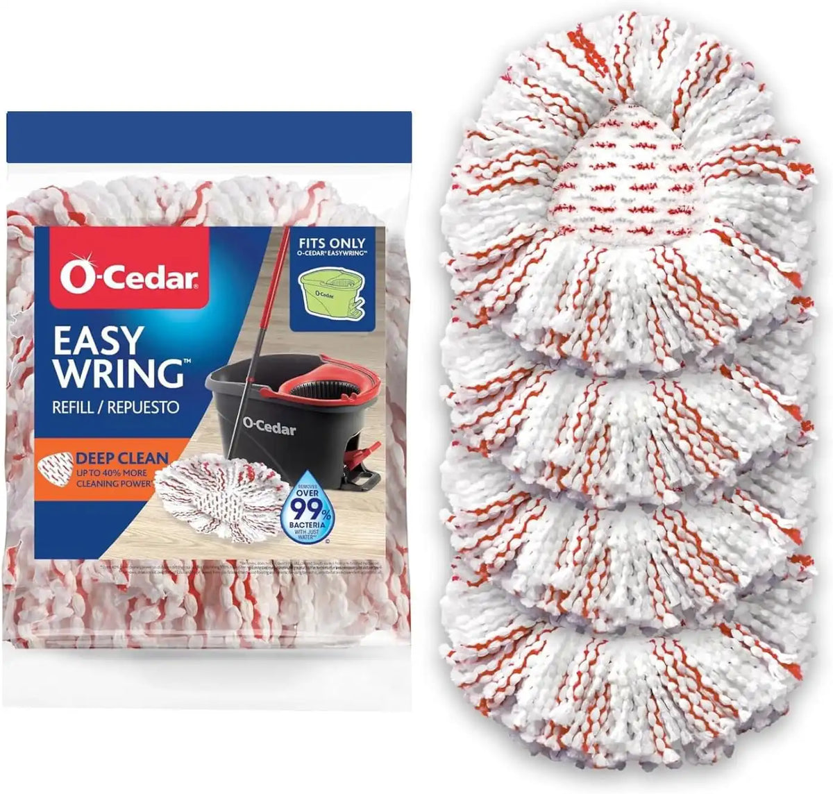 O-Cedar EasyWring Deep Clean Refill (4-Pack) | 40% More Cleaning Power | Microfiber Mop Refill Compatible with O-Cedar EasyWring Spin Mop & Bucket System Main image