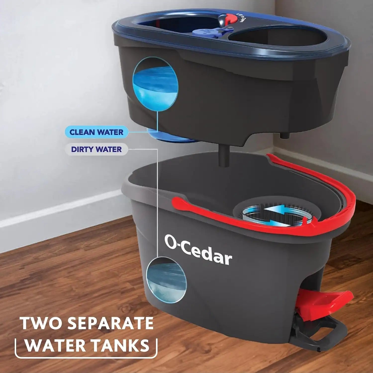 O-Cedar RinseClean Clean Water Spin Mop and Bucket System + 2 Extra Mop Heads | Clean with Clean Water | Removes 99% of Bacteria Secondary image