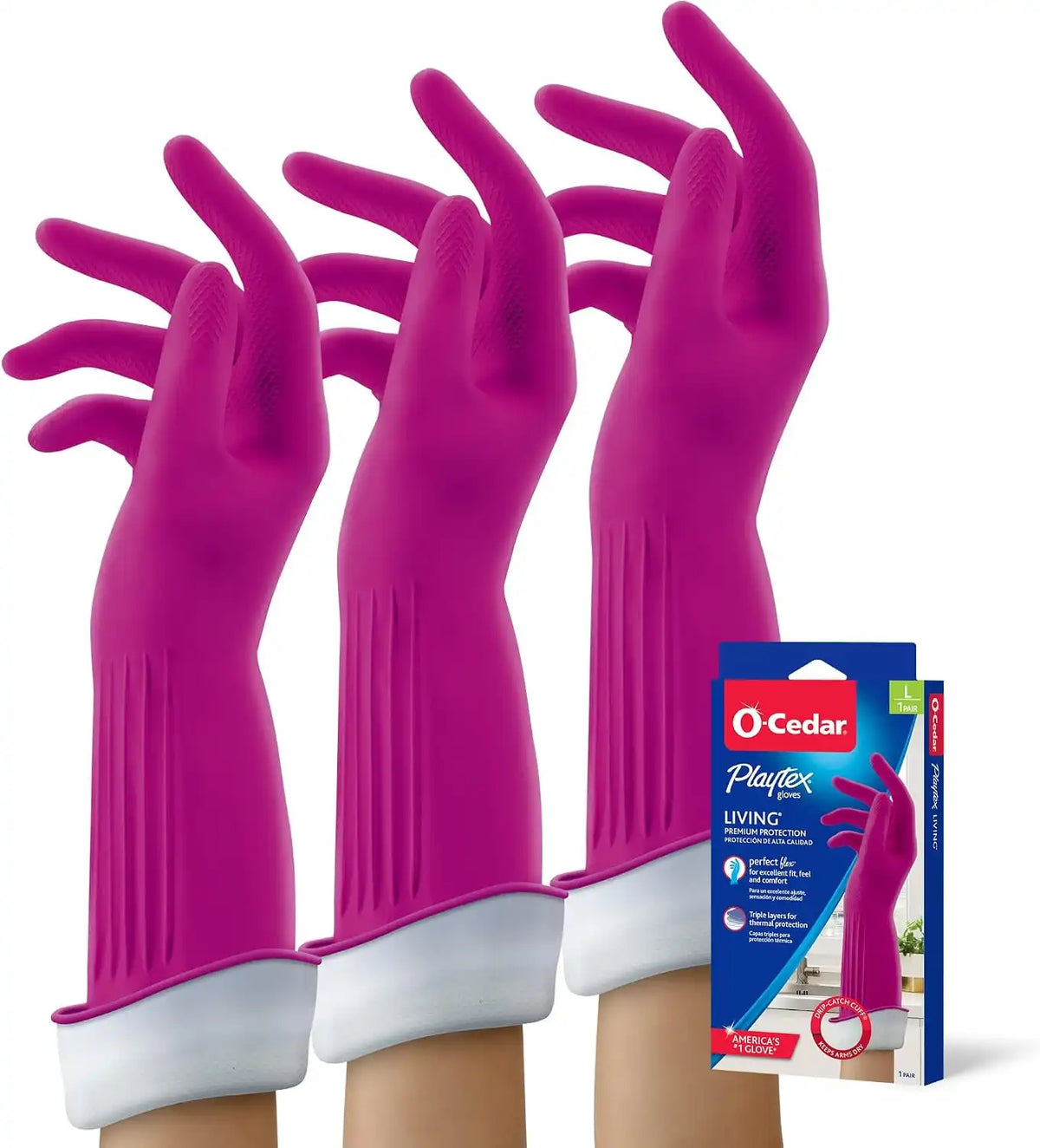 PLAYTEX Living Reusable Rubber Cleaning Gloves – Durable Household Gloves, Large, (Pack of 3) Main image