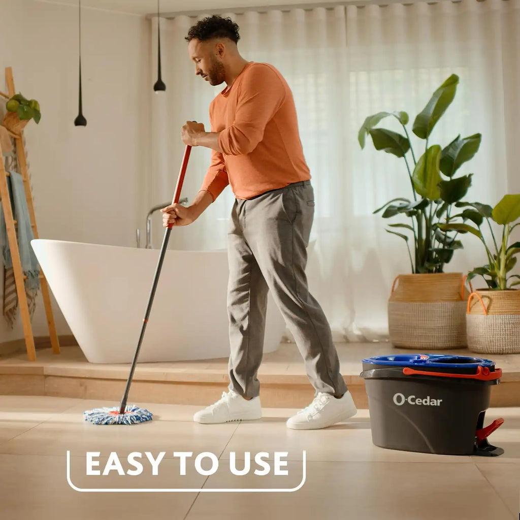 O-Cedar RinseClean Spin Mop & Bucket System + 1 Extra Mop Head | Clean with Clean Water | Removes 99% of Bacteria
