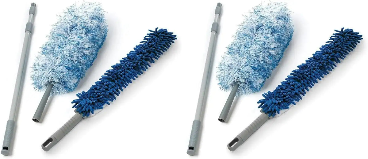 O-Cedar Dual-Action Microfiber Duster w/Telescopic Handle, 3 Piece Set, White, Blue (Pack of 2) Main image
