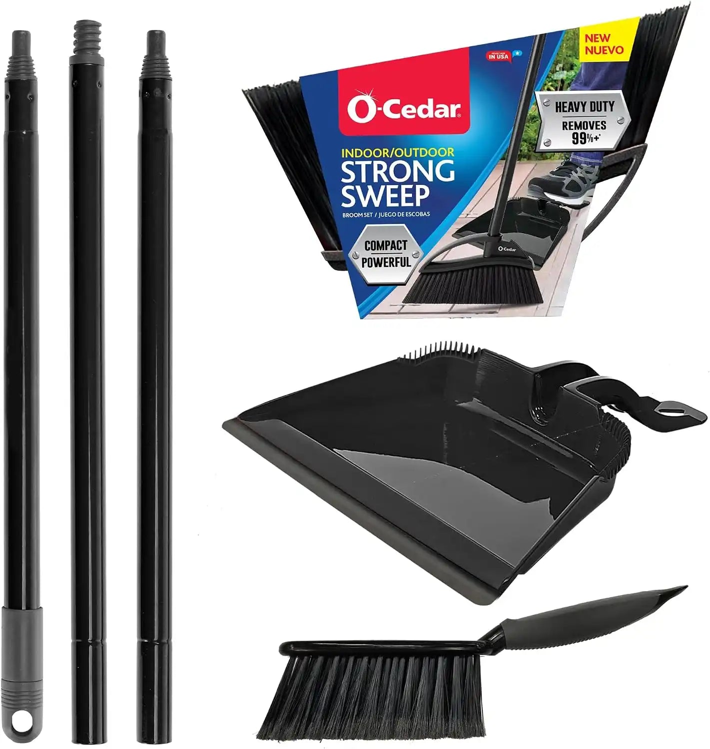 O-Cedar Strong Sweep Broom and Dustpan Set with Detail Brush | Indoor Outdoor Heavy Duty Stiff Bristle Broom | Step-On Dust Pan Secondary image