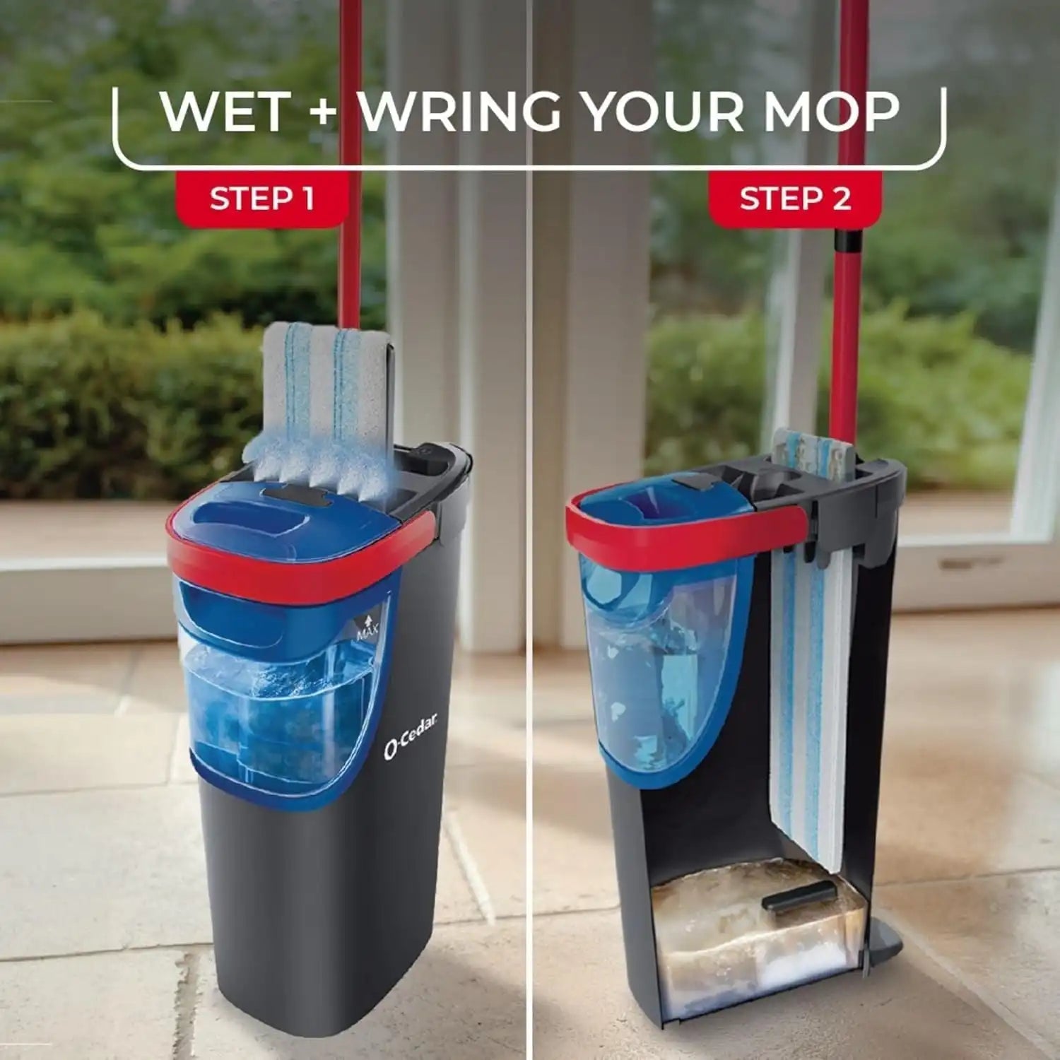 O-Cedar H2prO Flat Mop System with 2 Mop Head Refills | Quick Cleaning Tool | Clean with Clean Water | Machine Washable Reusable Microfiber Mop Pad | Safe on Wood Floors, Vinyl,Tile, Baseboards, Walls Secondary image