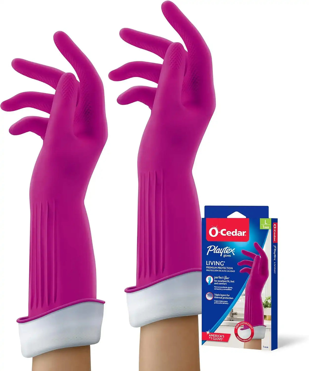 Playtex Living Reuseable Rubber Cleaning Gloves (Large, 2 Pairs), Premium Protection Reusable Household Gloves Main image