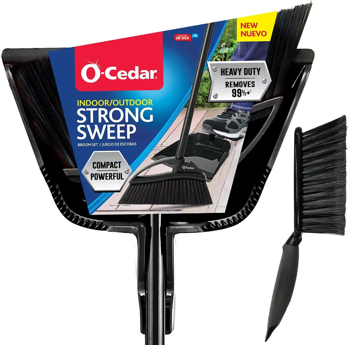 O-Cedar Strong Sweep Broom and Dustpan Set with Detail Brush | Indoor Outdoor Heavy Duty Stiff Bristle Broom | Step-On Dust Pan Main image