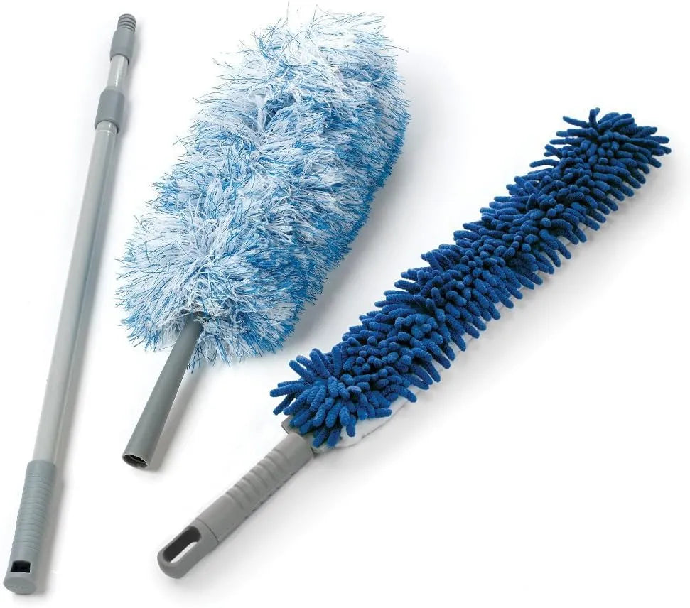 O-Cedar Dual-Action Microfiber Duster Set w/Telescopic Handle | Long, Adjustable Handle Extends 24-49" | Includes Microfiber & Chenille Duster Heads Main image