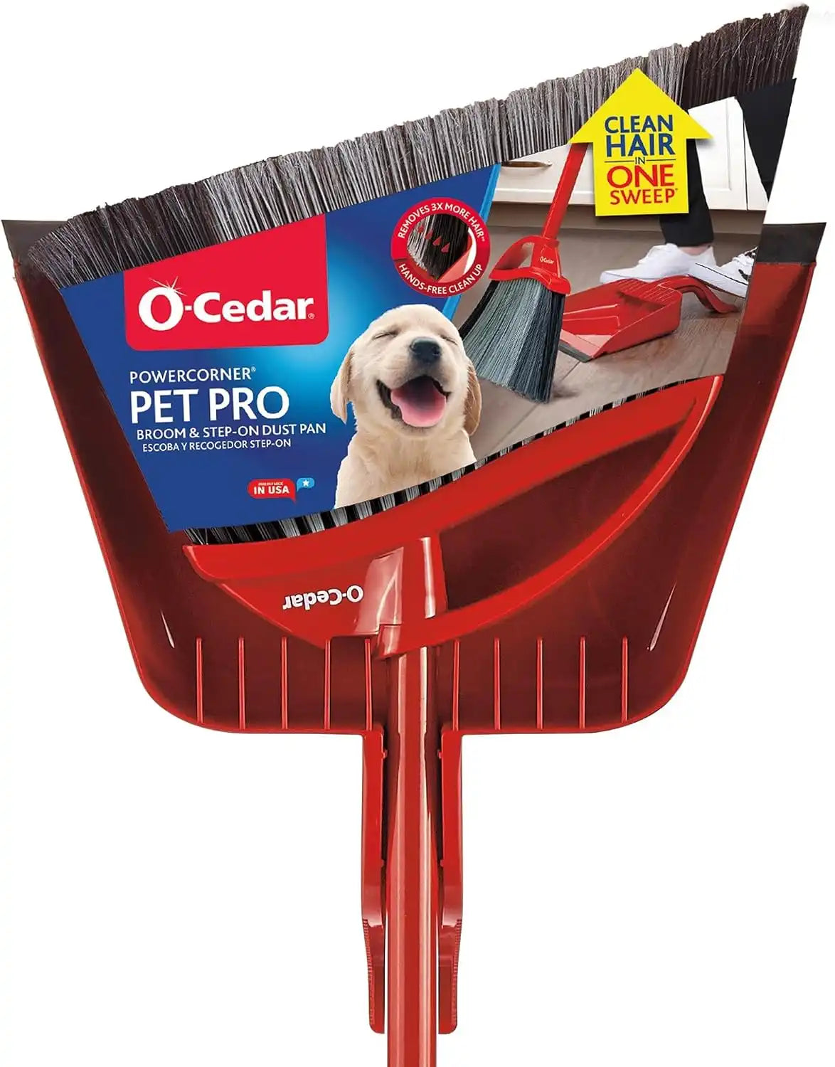 O-Cedar Pet Pro Broom with Step-On Dustpan | Removes Over 99% of Dust & Dirt in One Sweep | Removes 3X More Pet Hair | Quiet Cleaning Tool for Cat and Dog Owners Main image