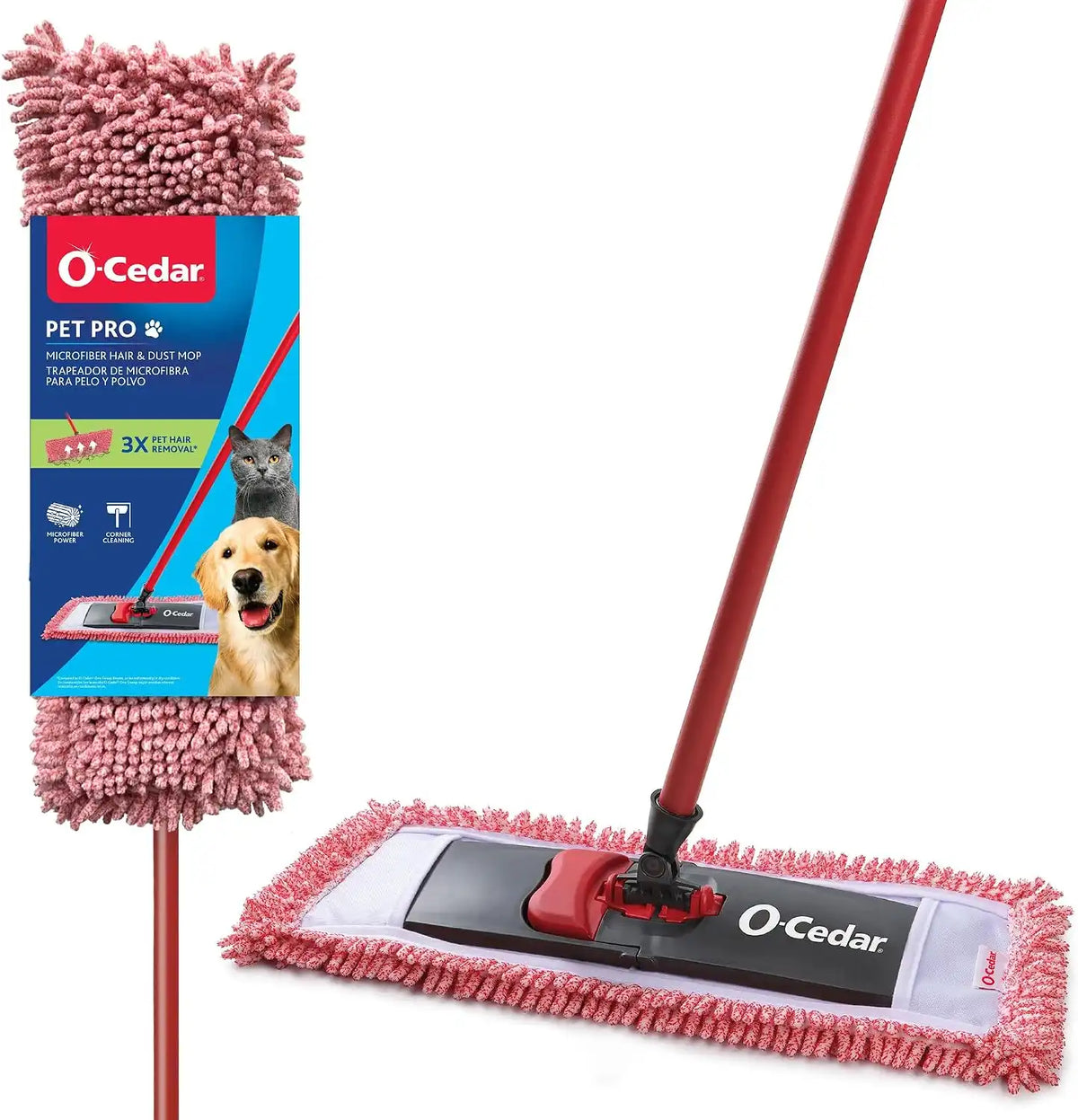 O-Cedar Pet Pro Microfiber Hair & Dust Mop | 3X Pet Hair Removal* | Electrostatic Dry Dust Mop for Dog & Cat Homes | Hardwood, Tile & Hard Floor Cleaning Main image