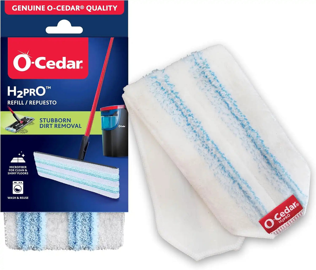 O-Cedar Genuine H2prO Mop Pad Replacement Variation | Microfiber Refill | Machine Washable | Compatible with O-Cedar H2prO Spin Mop System, 1-Pack, White