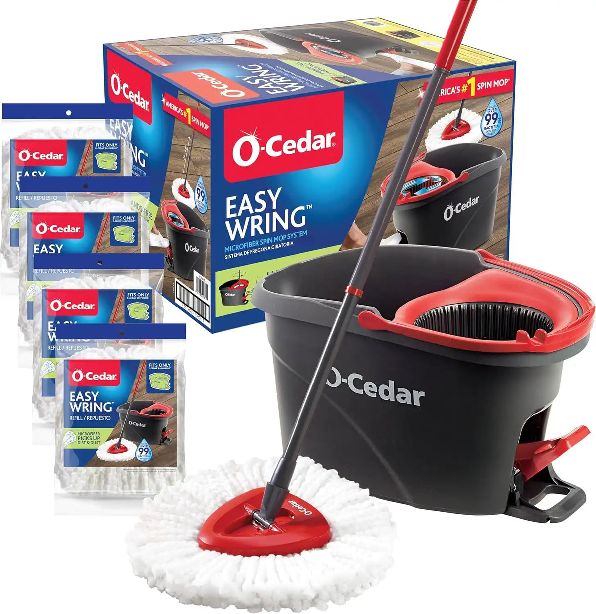 O-Cedar Easywring Microfiber Spin Mop & Bucket Floor Cleaning System with 4 Extra Refills Main image