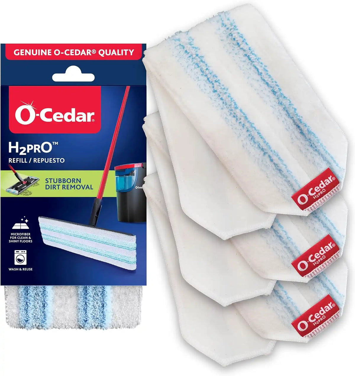 O-Cedar Genuine H2prO Mop Pad Replacement (3-Pack) | Microfiber Refill | Machine Washable | Compatible with O-Cedar H2prO Spin Mop System