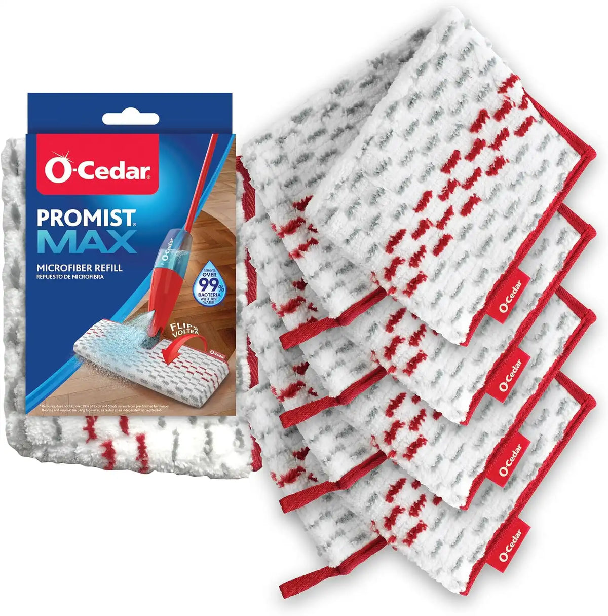 O-Cedar Genuine ProMist MAX Spray Mop Head Replacement (Pack of 4) | Machine Washable | Reusable | Microfiber Refill | Removes 99% of Bacteria Main image