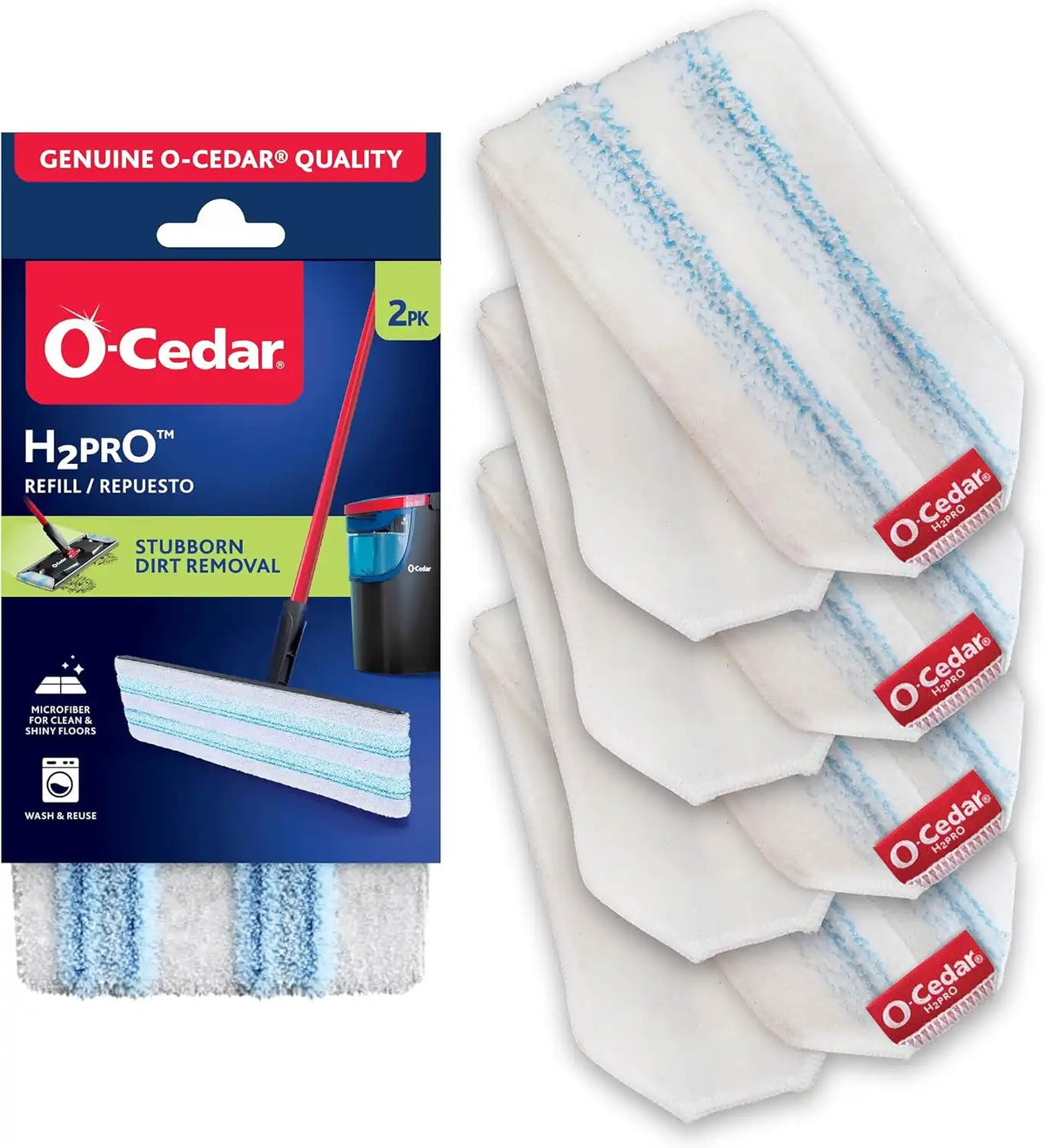 O-Cedar Genuine H2prO Mop Pad Replacement (4-Pack) | Microfiber Refill | Machine Washable | Compatible with O-Cedar H2prO Spin Mop System Main image