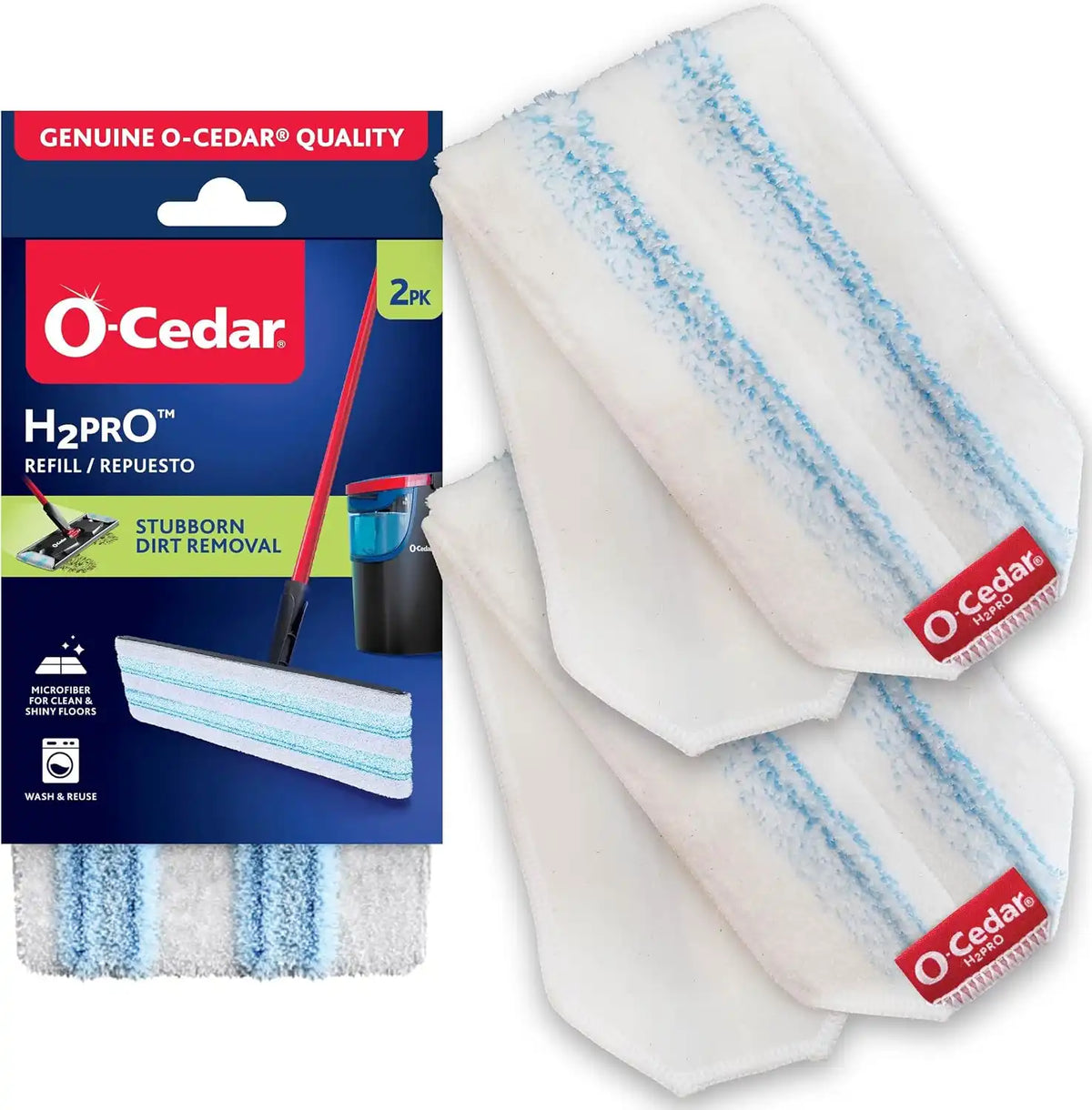 O-Cedar Genuine H2prO Mop Pad Replacement | Microfiber Refill | Machine Washable | Compatible with O-Cedar H2prO Spin Mop System, 2 Count (Pack of 6) Main image