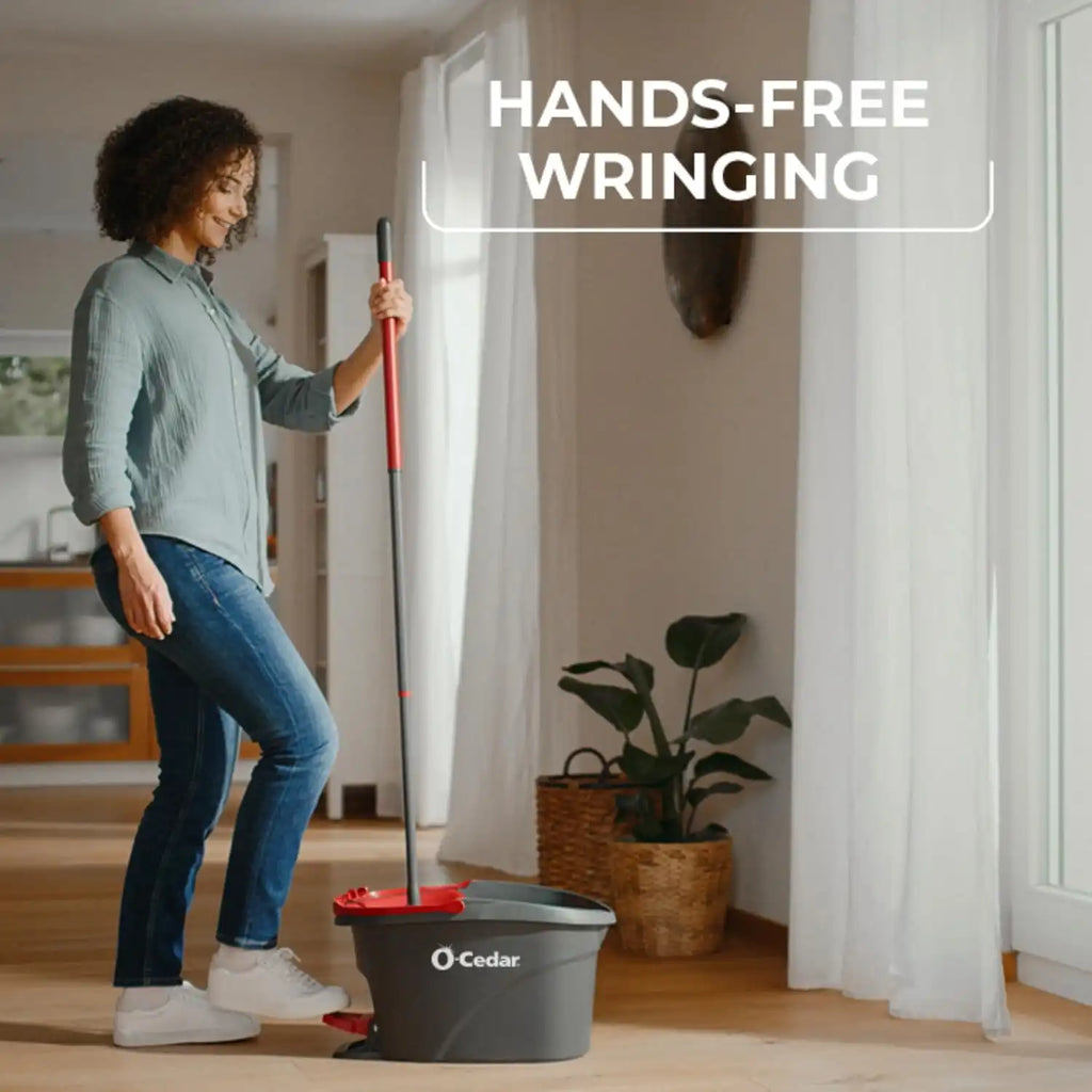 O-Cedar EasyWring Microfiber Spin Mop & Bucket Floor Cleaning System + 3 Extra Refill | Includes 3 Extra Washable Mop Heads