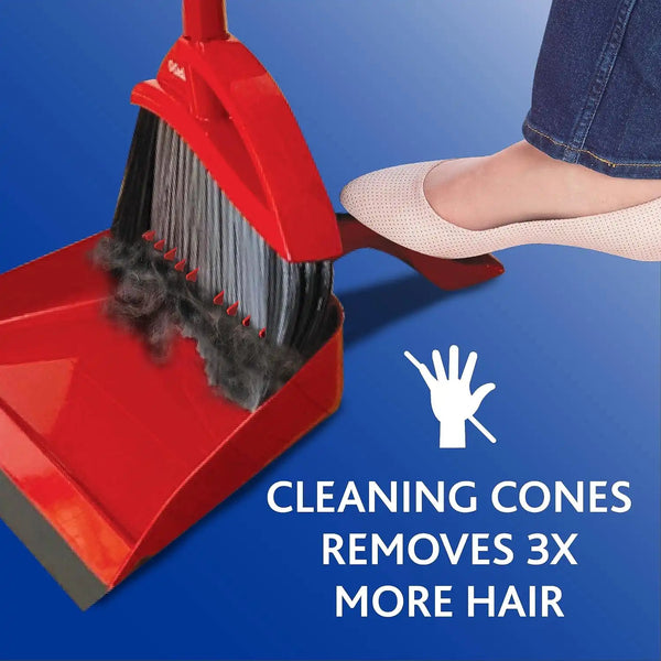 O-Cedar Scrunge Multi-Use (Pack of 6) Non-Scratch, Odor-Resistant All-Purpose Scrubbing Sponge & Pet Pro Broom & Step-On Dustpan PowerCorner, Red