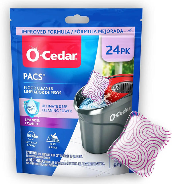 O-Cedar PACS Hard Floor Cleaner, Lavender Scent, Made with Naturally-Derived Ingredients | Safe to Use on All Hard Floors | Perfect for Mop Buckets, 24 Count (Pack of 6)