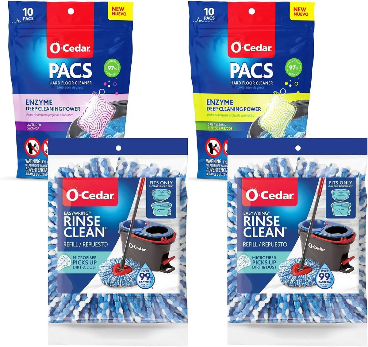 O-Cedar 2 Rinseclean Refills + 1 Citrus and 1 Lavender Pacs (Variety Pack)