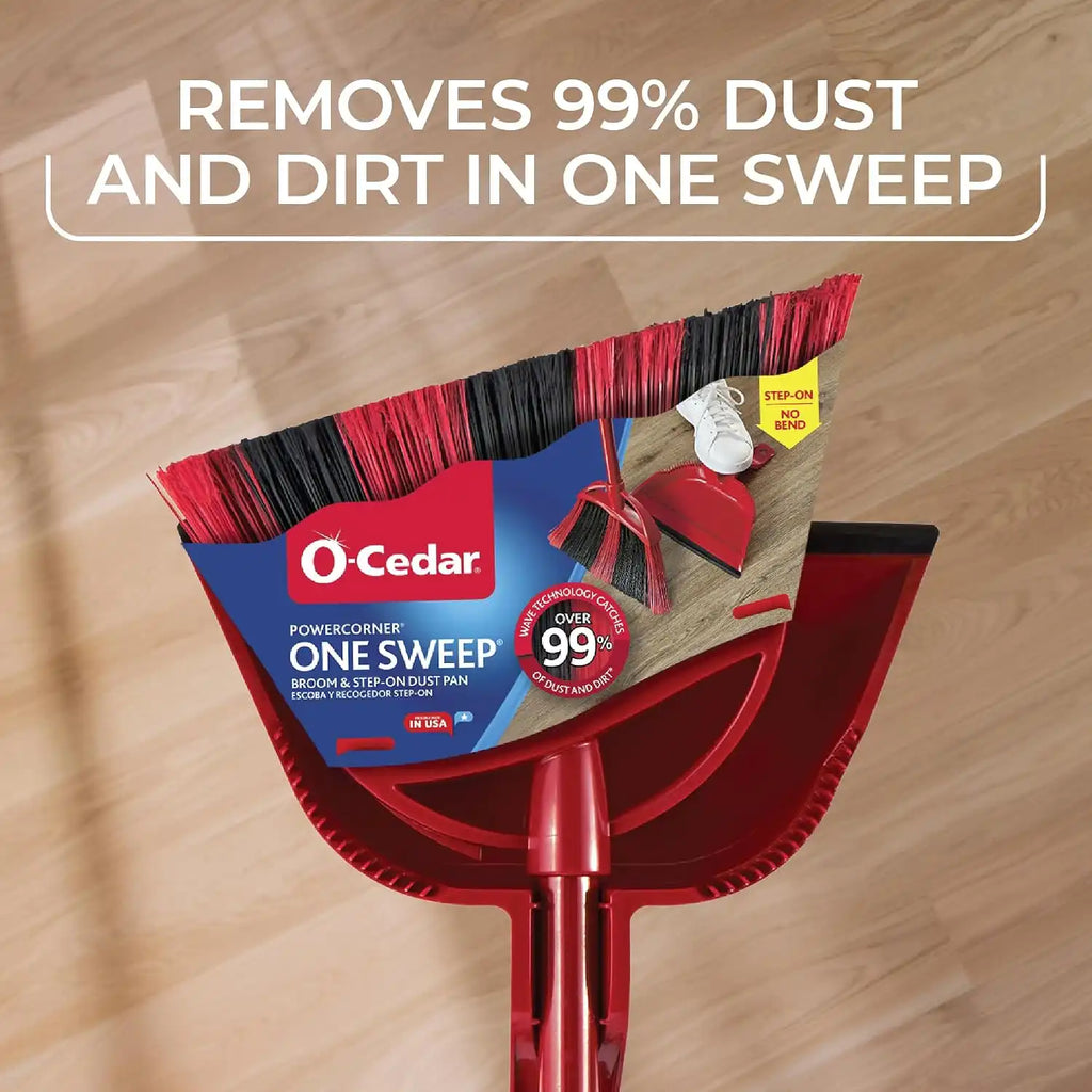 O-Cedar One Sweep Broom & Step-On Dustpan Set | Patented Wave Bristles Remove Over 99% of Dirt in One Pass | Lightweight & Quiet for Pet-Friendly Cleaning
