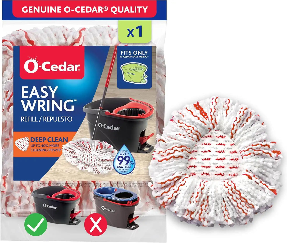 O-Cedar EasyWring Deep Clean Refill (1-Pack) | 40% More Cleaning Power | Microfiber Mop Refill Compatible with O-Cedar EasyWring Spin Mop & Bucket System Main image