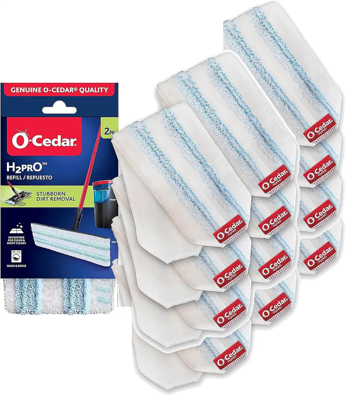 O-Cedar Genuine H2prO Mop Pad Replacement (12-Pack) | Microfiber Refill | Machine Washable | Compatible with O-Cedar H2prO Spin Mop System Main image