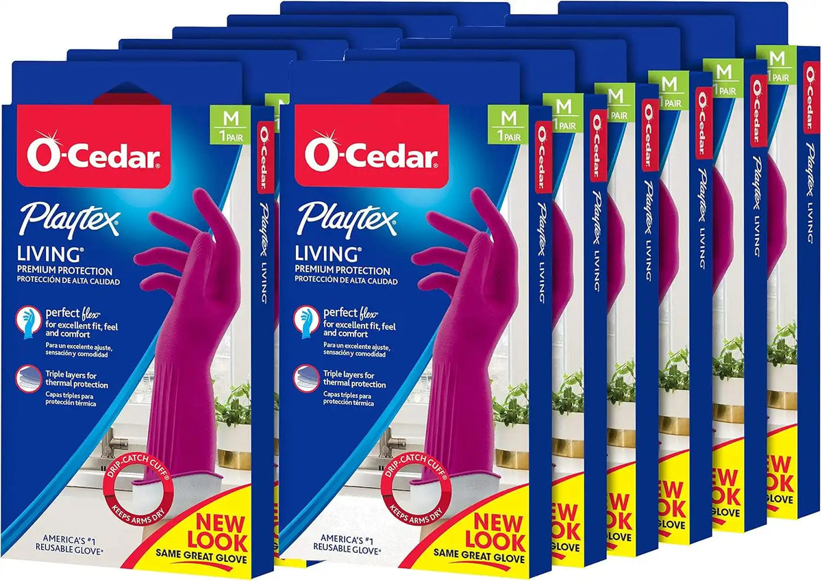 Playtex Living Reuseable Rubber Cleaning Gloves (Medium, 12 Pairs), Premium Protection Reusable Household Gloves Main image