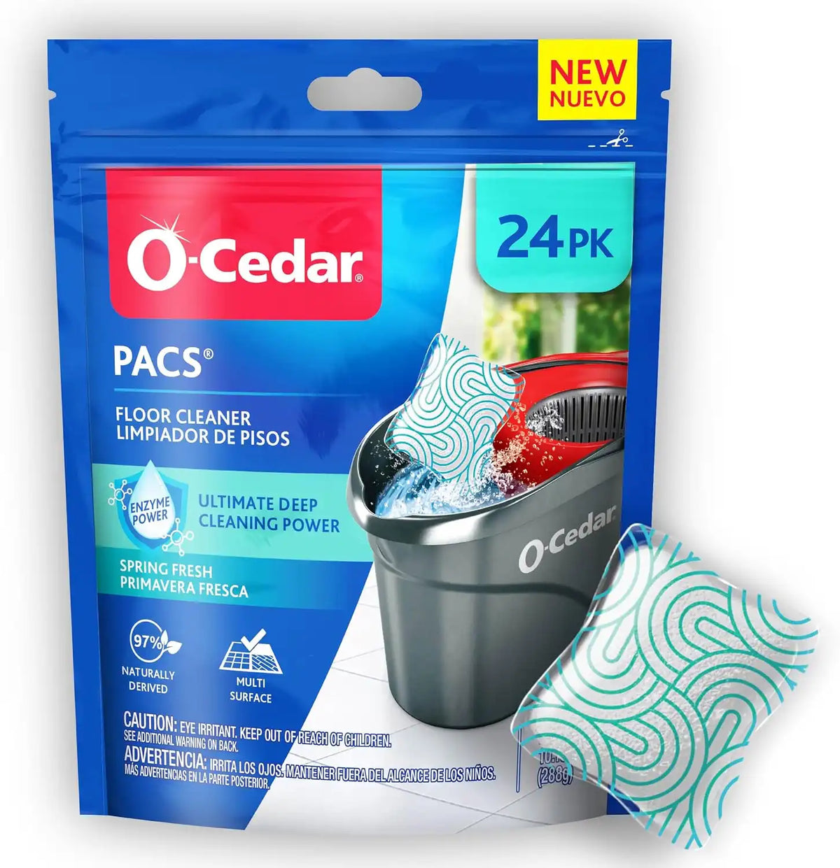O-Cedar PACS Floor Cleaner, Spring Fresh Scent – 24 Count | Enzyme-Powered Pods for Streak-Free Cleaning on Wood, Tile & Laminate Floors Main image