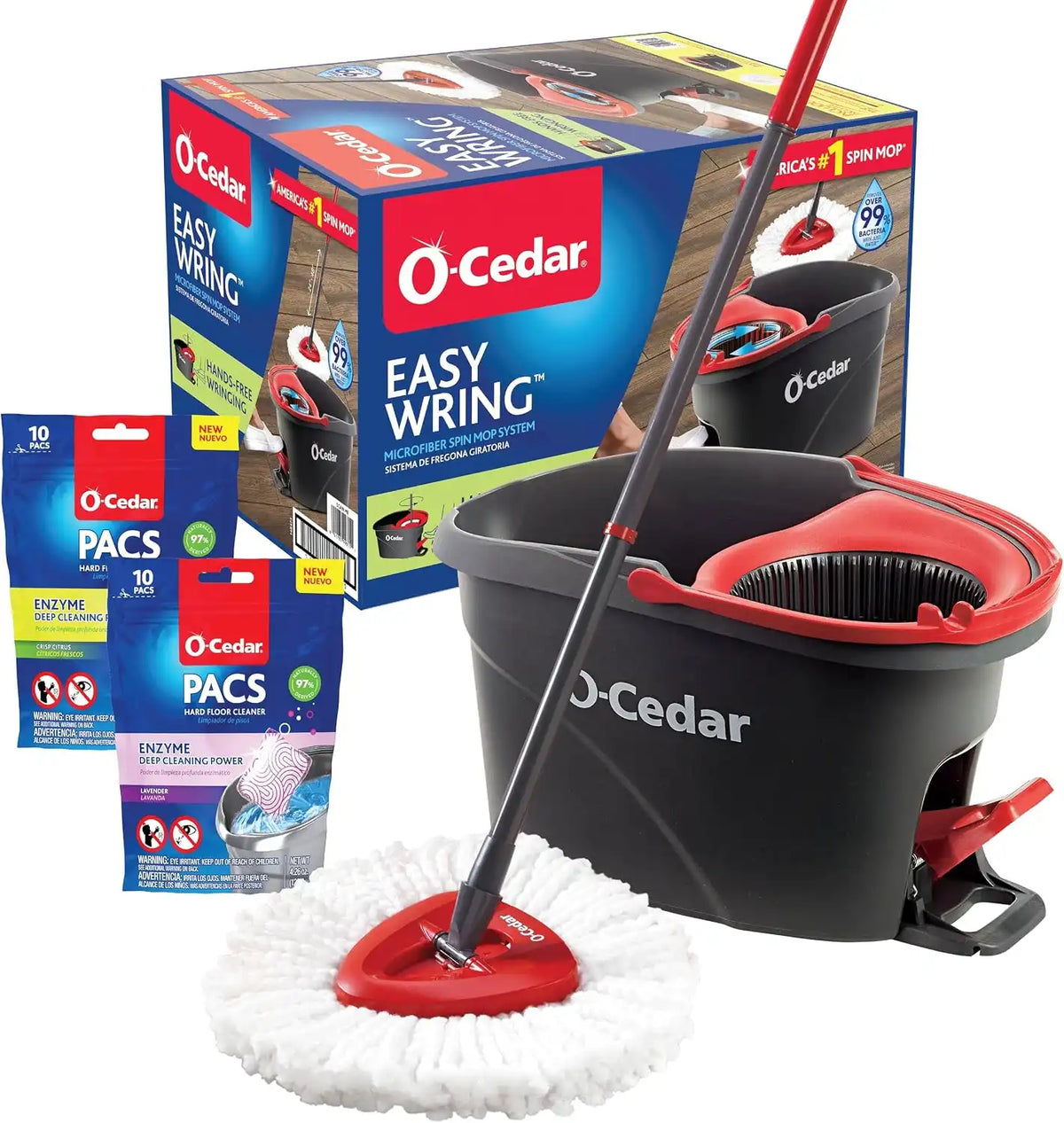 O-Cedar EasyWring Microfiber Spin Mop and Bucket Cleaning System + Citrus and Lavender Pacs (Variety Pack) Main image