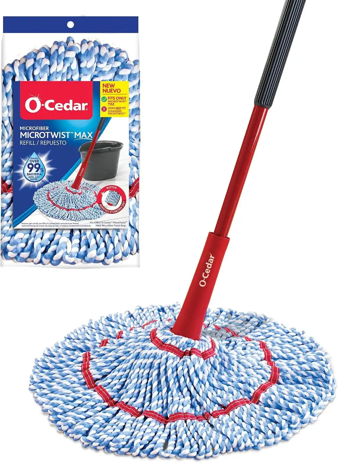 O-Cedar MicroTwist MAX Microfiber Twist Mop with 1 Extra Refill | Features Hands-Free Wringing | Extra Large 18-Inch Mop Head | Safe on All Floor Types Main image