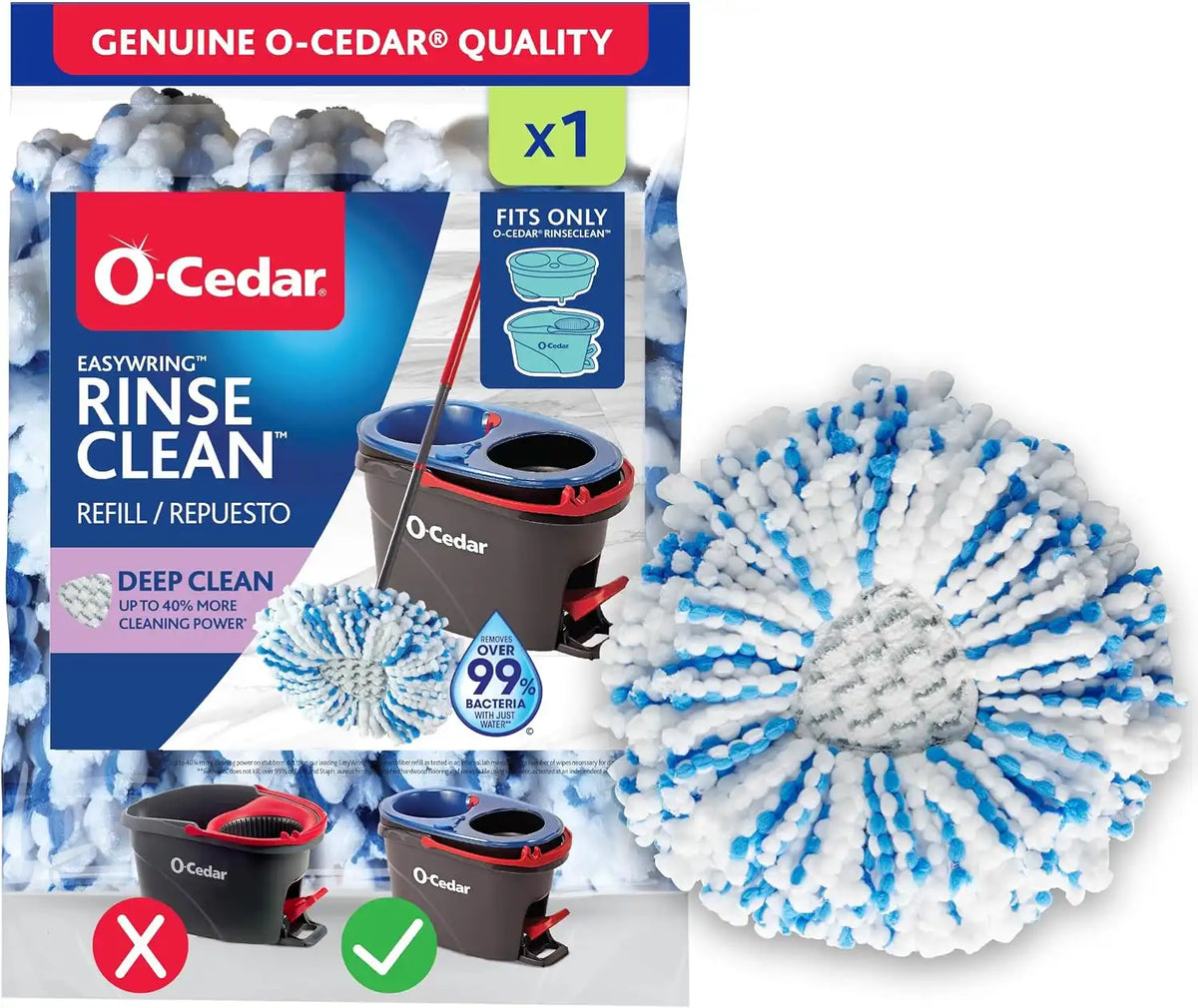 O-Cedar Genuine RinseClean Deep Clean Spin Mop Head Replacement (1-Pack) | 40% More Cleaning Power | Microfiber Refill | Machine Washable | Compatible with O-Cedar EasyWring RinseClean Spin Mop System Main image