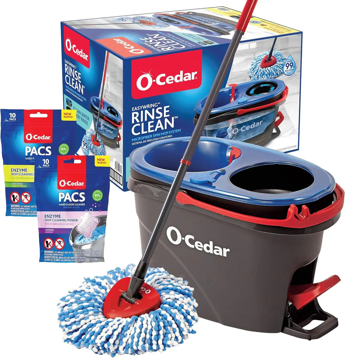 O-Cedar RinseClean Microfiber Spin Mop & Bucket Floor Cleaning System with Citrus and Lavender Pacs (Variety Pack) Main image