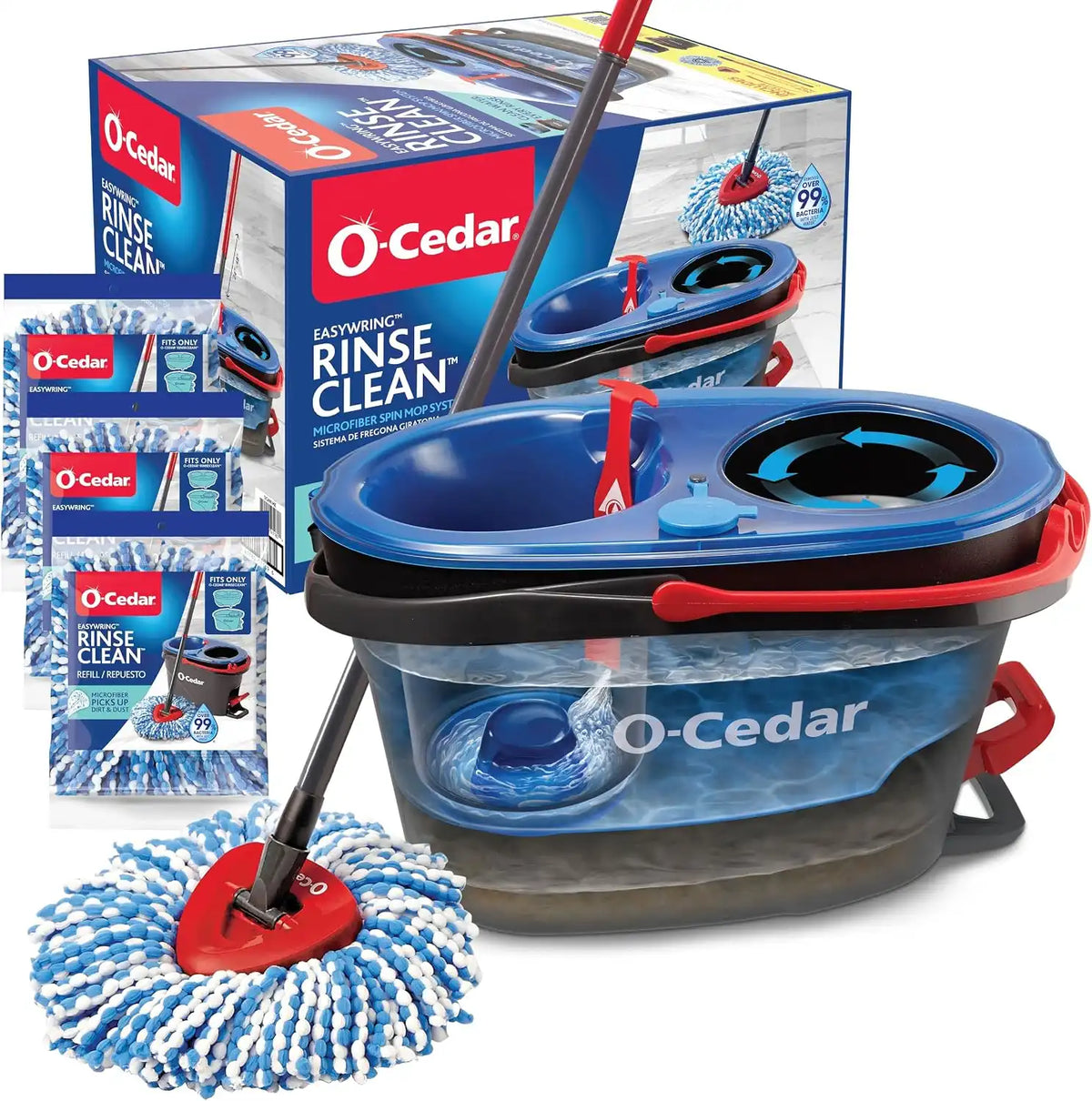 O-Cedar EasyWring RinseClean Microfiber Spin Mop & Bucket Floor Cleaning System with 3 Extra Refills, Plastic, Grey Main image