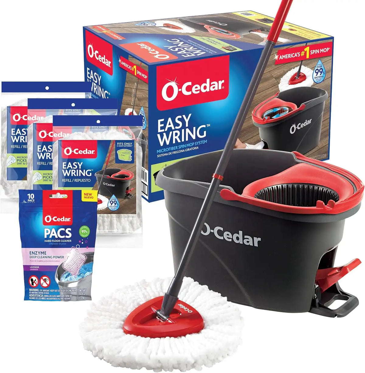 O-Cedar System Easy Wring Spin Mop & Bucket with 3 Extra Refills with Lavender Pac (Variety Pack) Main image