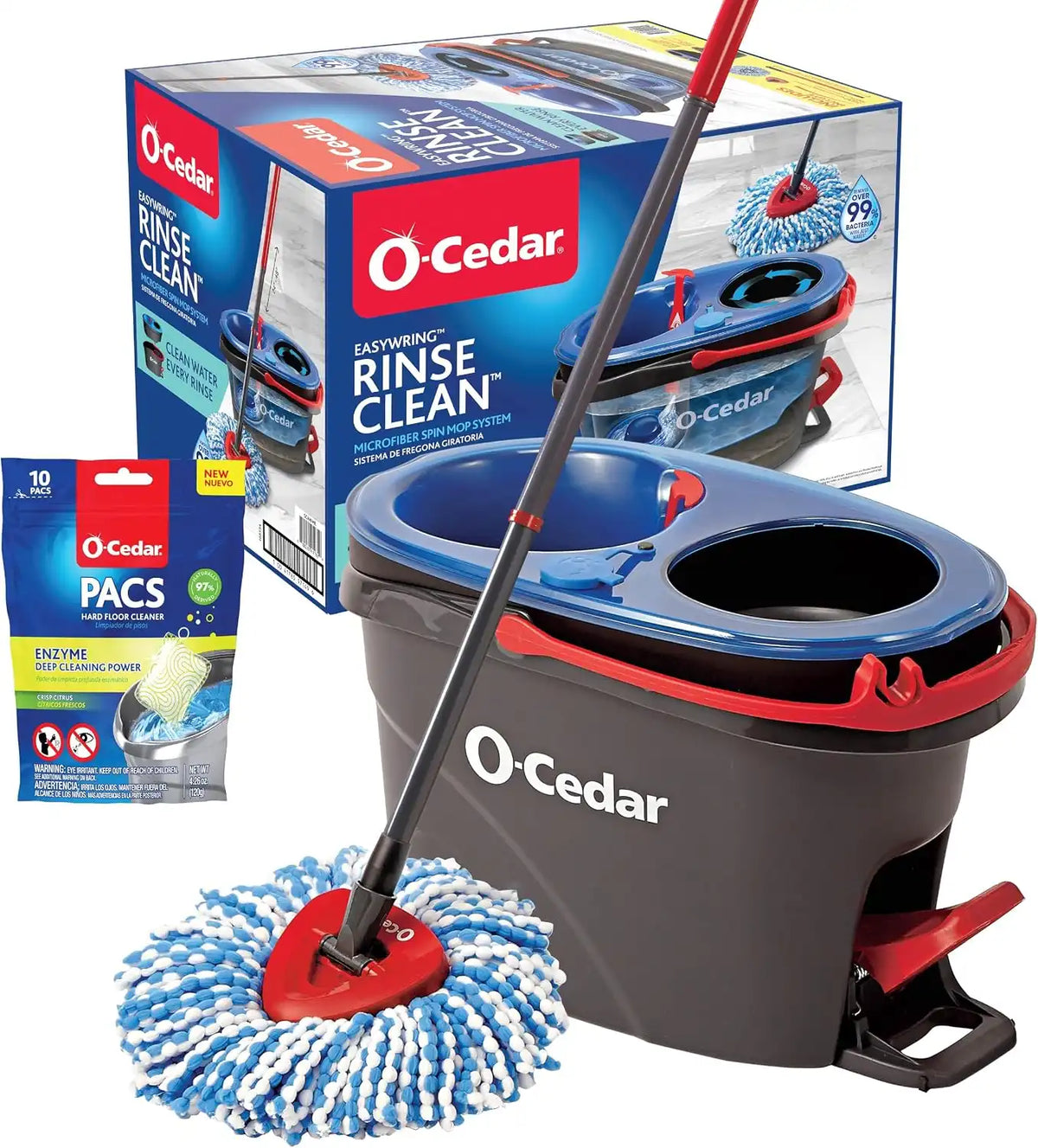 O-Cedar RinseClean Microfiber Spin Mop & Bucket Floor Cleaning System with Citrus Pac (Variety Pack) Main image